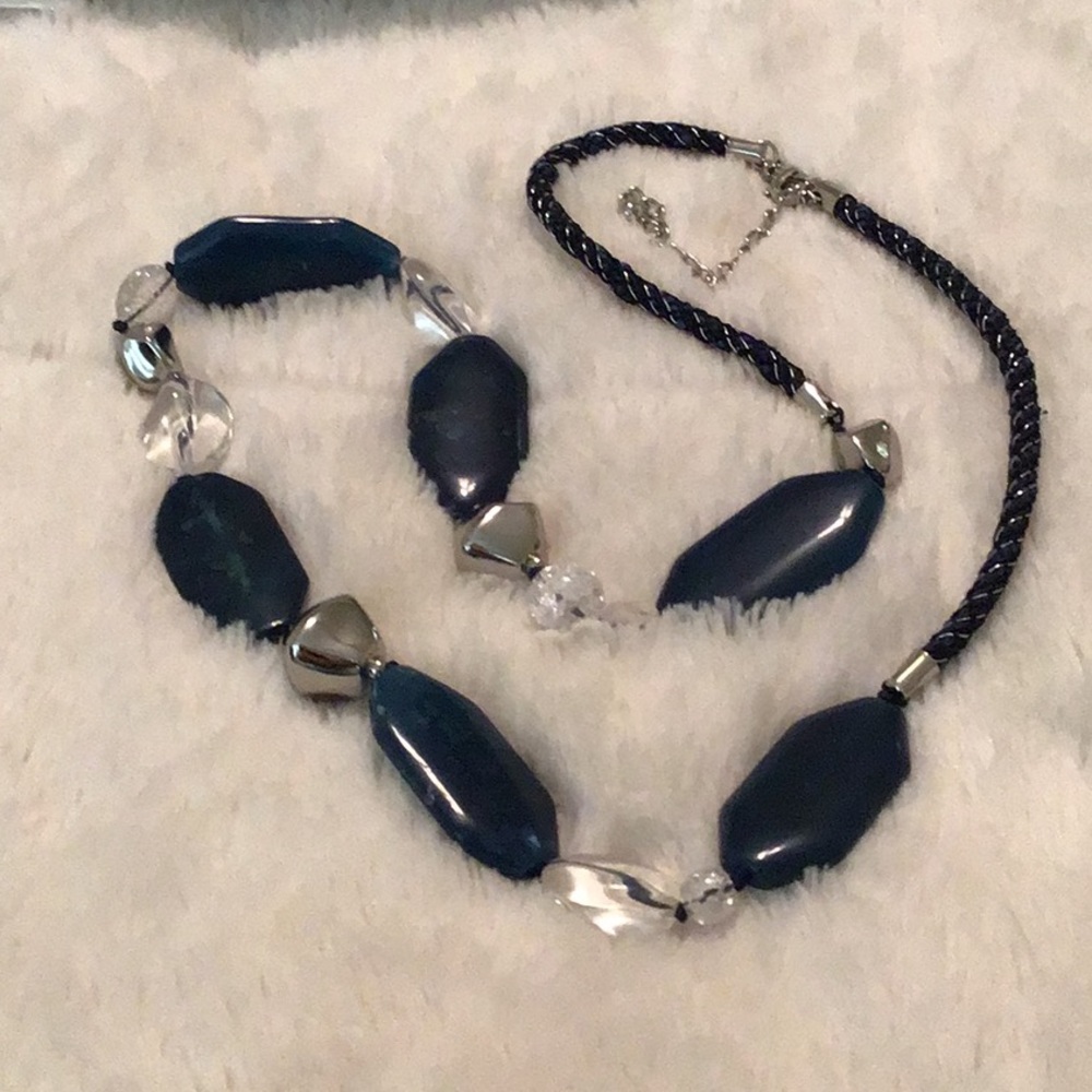 Beautiful Chico’s Navy Blue/clear stones Necklace